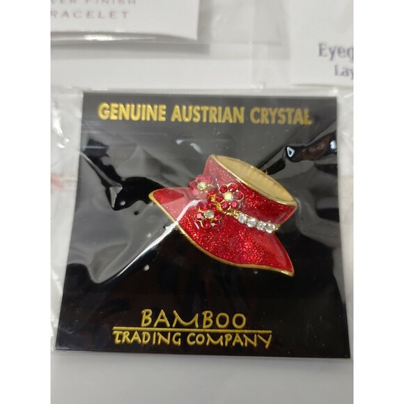 Red Hattitude Lot 2 Bracelet 4 brooches eyeglass holder sterling & 18kt finish - Picture 6 of 9